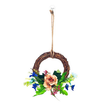 Нов кръгъл висулка с изкуствено цвете Ins Декорация на стената на спалнята Симулация на растителна мрежа за цветя Червен стенен венец, висулка 15 см