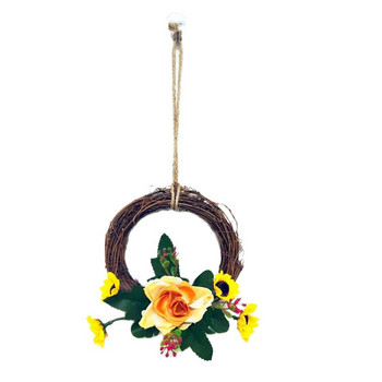 Нов кръгъл висулка с изкуствено цвете Ins Декорация на стената на спалнята Симулация на растителна мрежа за цветя Червен стенен венец, висулка 15 см