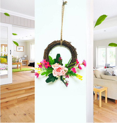 Uus ümmargune kunstlilledega ripats magamistoa seinakaunistusega, simulatsioon taim, lillevõrk, punane seinapärja ripats 15 cm