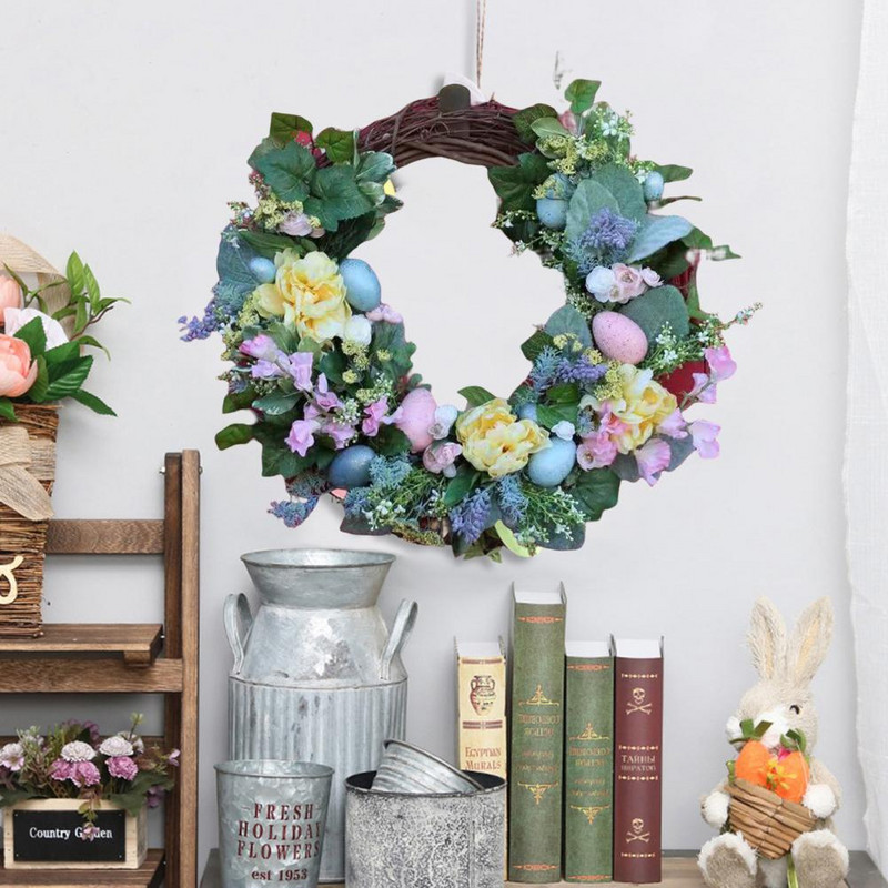 Uksepärg Erksavärviline lihavõttemuna vanik Pilkupüüdev ehitusatmosfäär Kunstlilled Lihavõttemunapärja kodukaunistus