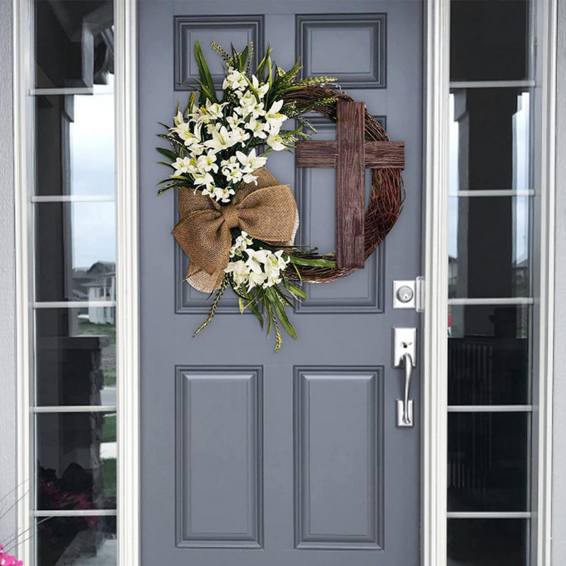 Novi uskrsni križni vijenac s mašnom Vjenčić od ratanskog prstena Viseći ukras za kućna ulazna vrata Zidni ukras za vrt Umjetnički dar