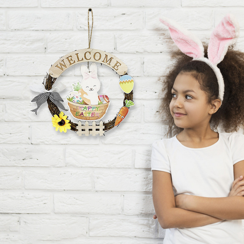 Ghirlandă de coroană de iepurași Decorație de Paște 2022 Decorație de Paște Ghirlandă de iepurași Decorație Coroană de pandantiv iepuraș Umeraș pentru ușă 30CM