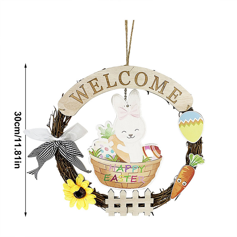 Ghirlandă de coroană de iepurași Decorație de Paște 2022 Decorație de Paște Ghirlandă de iepurași Decorație Coroană de pandantiv iepuraș Umeraș pentru ușă 30CM