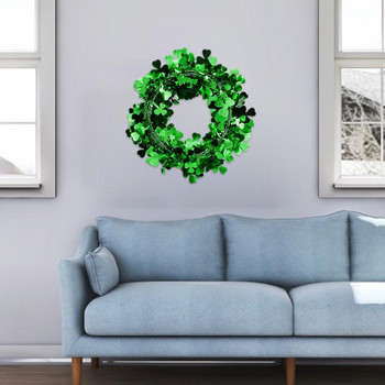 Τεχνητά πράσινα στεφάνια για στεφάνι τοίχου μπροστινής πόρτας με πράσινα φύλλα St Patricks ημέρας στεφάνια για διακόσμηση γάμου