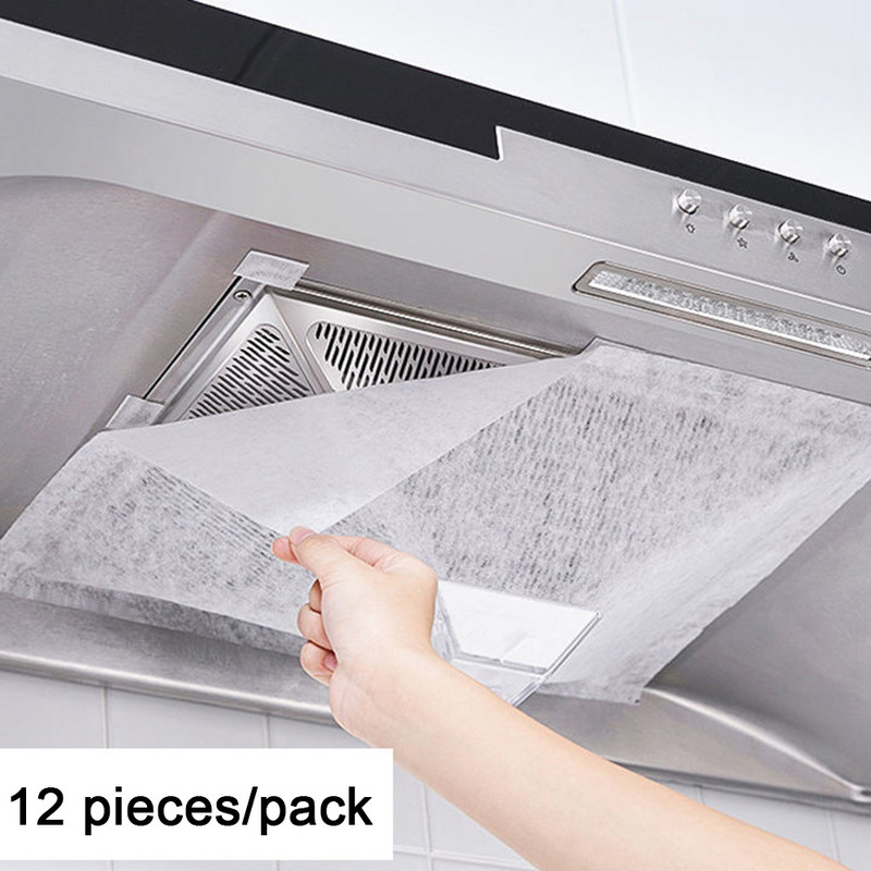 12 τμχ Clean Cooking Nonwoven Range Κουκούλα Φίλτρο λίπους Προμήθειες κουζίνας Αυτοκόλλητο με προστασία από λάδια Ρύπανση Διχτυωτό φίλτρο κουκούλας