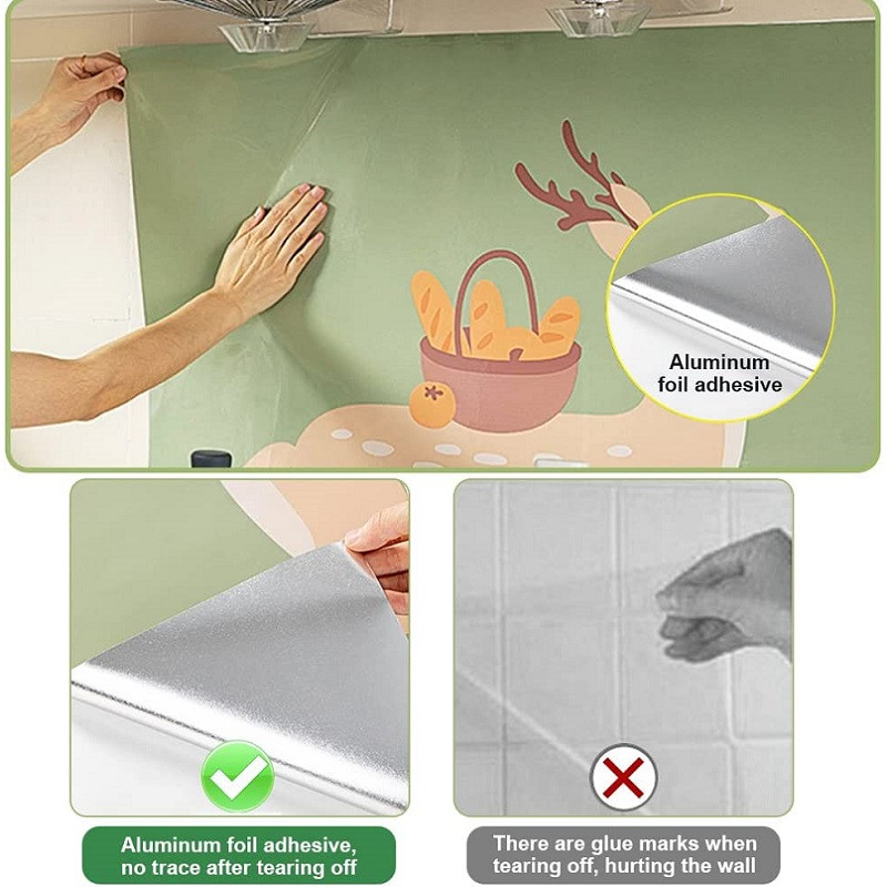 Autocolante de perete rezistente la ulei, tapet, autocolante de protecție pentru pereți pentru spălare de bucătărie, folie de aluminiu autoadezivă rezistentă la căldură