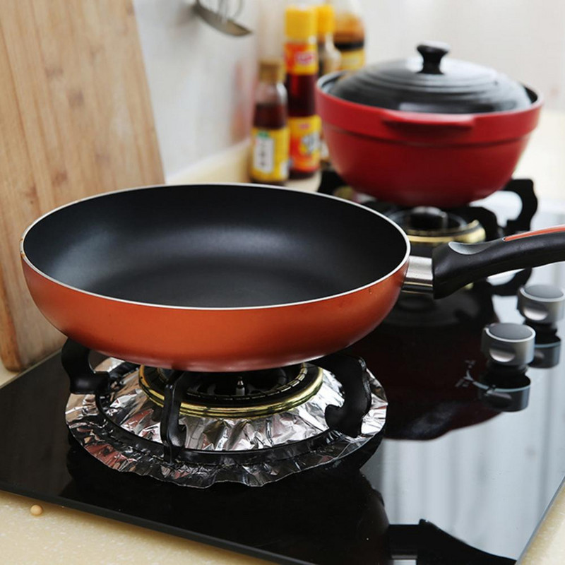 Capacă 10 bucăți pătrate din folie de aluminiu îngroșată, rotunde, pentru arzătoare pentru aragaz, capace pentru cuptor cu gaz, pentru căptușeli de top pentru aragaz, curățare rezistentă la ulei