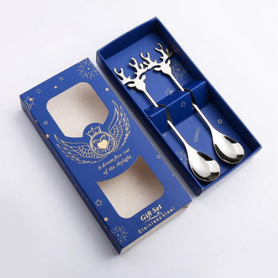 Creative Spoon Antlers Shape από ανοξείδωτο ατσάλι Κουτάλι καφέ Elk Deer Head Επιδόρπιο Κουτάλι Χριστουγεννιάτικο εκλεκτό σερβίτσιο