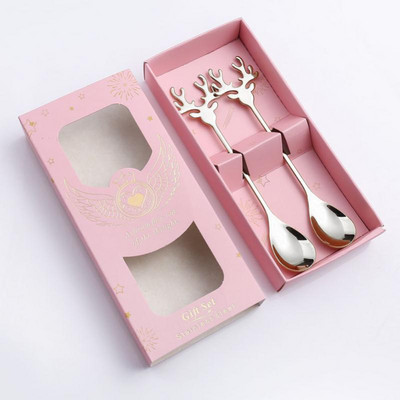 Kūrybingas šaukštas ragų formos nerūdijančio plieno kavos šaukštas briedžio elnio galvos stalo reikmenys desertinis šaukštas kalėdiniai išskirtiniai stalo reikmenys