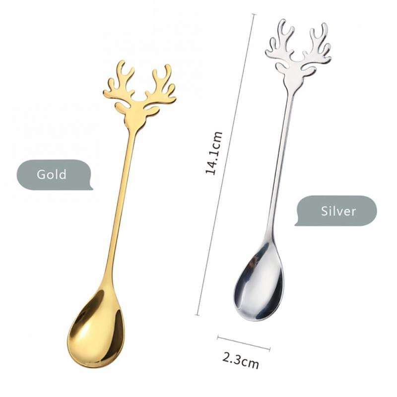 Kūrybingas šaukštas ragų formos nerūdijančio plieno kavos šaukštas briedžio elnio galvos stalo reikmenys desertinis šaukštas kalėdiniai išskirtiniai stalo reikmenys