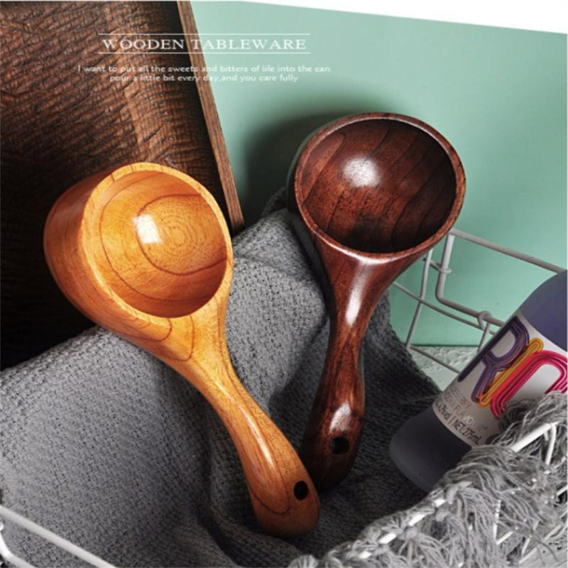 Natūralūs mediniai valgomieji stalo reikmenys Medinis šaukštas vandens kaušelis japoniško stiliaus ryžių šaukštas buitinis ilgas kotas ryžių šaukštas didelis