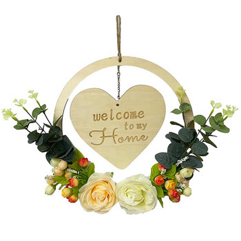 Εξαιρετικό τεχνητό στεφάνι Welcome to My Home Sign στεφάνι Love Heart Flower Garland στεφάνι για το πρωτοχρονιάτικο πάρτι του Αγίου Βαλεντίνου