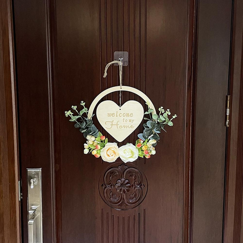 Coroană artificială rafinată Bine ați venit în casa mea Semn de coroană de dragoste Ghirlanda de inimă Coroană de flori pentru petrecerea de Anul Nou de Ziua Îndrăgostiților