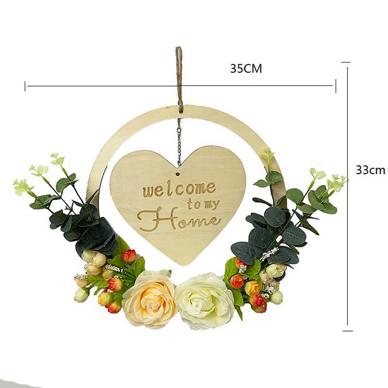 Coroană artificială rafinată Bine ați venit în casa mea Semn de coroană de dragoste Ghirlanda de inimă Coroană de flori pentru petrecerea de Anul Nou de Ziua Îndrăgostiților