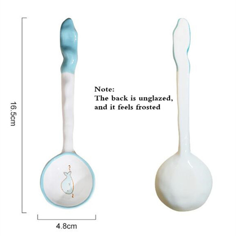 Lingură minunată din ceramică, desene desenate japoneze pictate manual, lingură de desert pentru uz casnic, mâner lung pentru copii, lingură mică pentru supă pentru mâncare și băutură