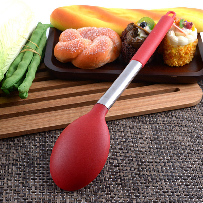 Venlohome nepiedegoša silikona kausa zupas karote ar izliektu rokturi karstumizturīga apaļa liekšķere ar higiēnisku pārklājumu FDA gatavošanas piederumi