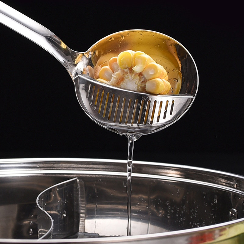 2 viename sriubos šaukštas ilga rankena namų kaušelis sietelis nerūdijančio plieno kepimo kiaurasamtis Virtuvinis košės samtelis stalo įrankių įrankis