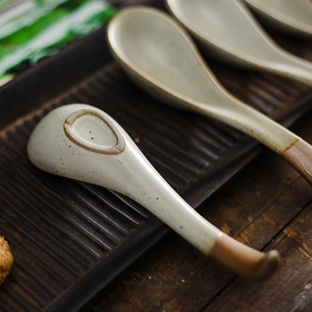 Лъжица за оризова супа в японски стил Керамична лъжица за смесване Кухненски трапезарни прибори за хранене Домашна кухня Лъжица за готвене