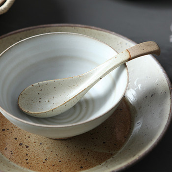 Лъжица за оризова супа в японски стил Керамична лъжица за смесване Кухненски трапезарни прибори за хранене Домашна кухня Лъжица за готвене