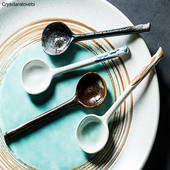 Linguriță de supă din ceramică creativă japoneză cu mâner lung Restaurant de uz casnic Linguriță de mâncare Lingură de cafea Rechizite de bucătărie