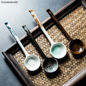 Ιαπωνικό δημιουργικό κεραμικό κουτάλι για σούπα με μακριά λαβή Εστιατόριο Οικιακό κουτάλι φαγητού Κουτάλι καφέ Κουτάλι καφέ προμήθειες κουζίνας