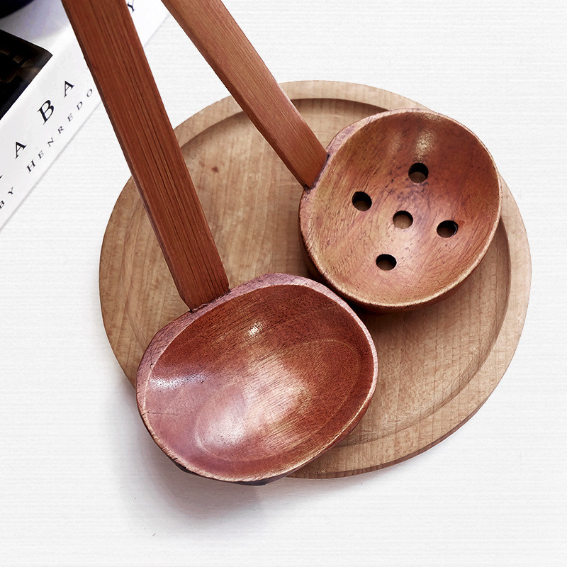 AhunderJiaz Natural Vintage Veselă Linguriță cu mâner lung Linguriță de gătit Set de instrumente de bucătărie