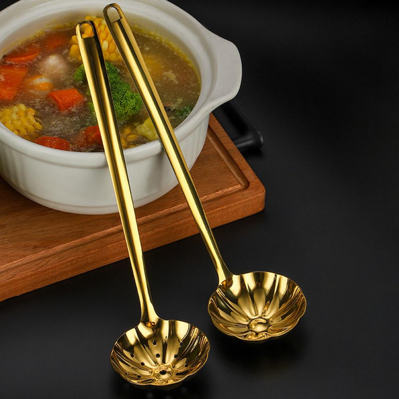 Mugav toiduvalmistamislusikas roostevastane lootose muster 304 roostevabast terasest õlieralduslusikas söögituppa