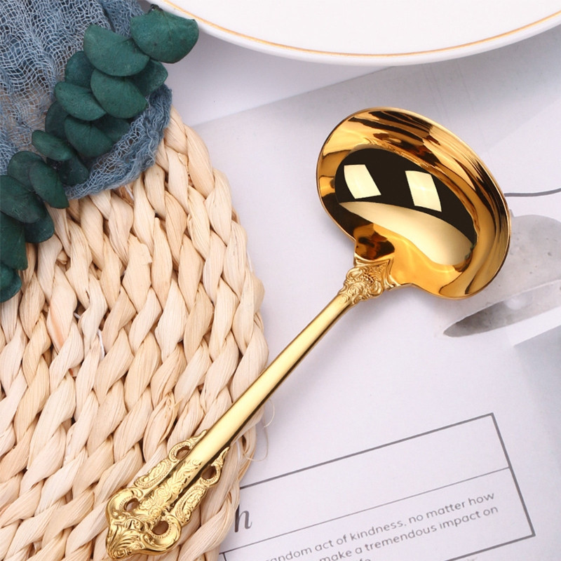 304 Nerūdijančio plieno sriubos kaušelis Virimo įrankis Virtuvės priedai Auksinis kaušelis Stalo reikmenys Paauksuotas sriubos serviravimo šaukštas