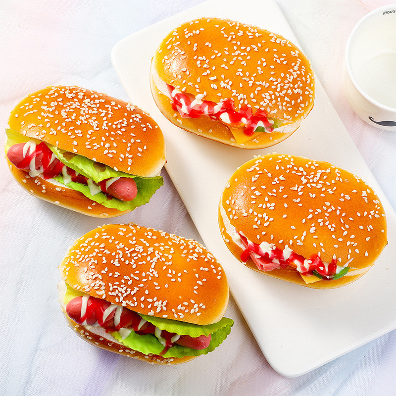 11*7*5CM Simulare Hot Dog Foto Prop Hamburger Artificial Pâine Falsă Tort Jucării amuzante Fast Food Magazin Afișare Decor Copii Favoare