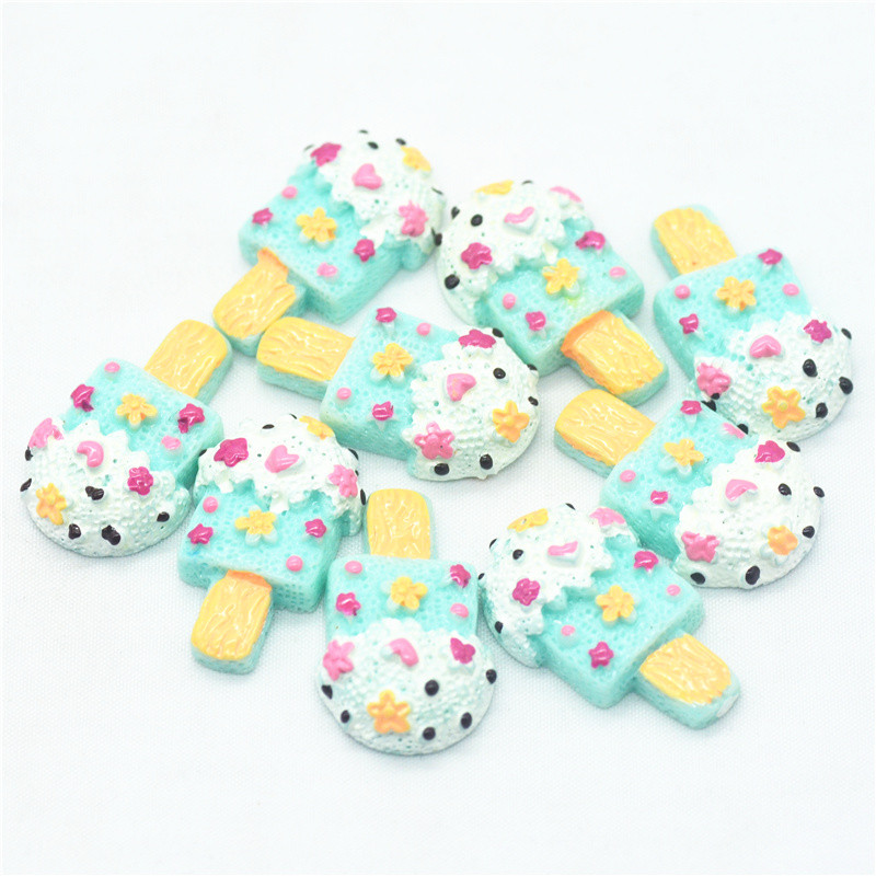 Miniaturi de înghețată artificială din rășină de 16mmX27mm|Caboșoane de înghețată cu spate plat din rășină|Miniaturi de înghețată pentru casă de păpuși|Posicle din rășină