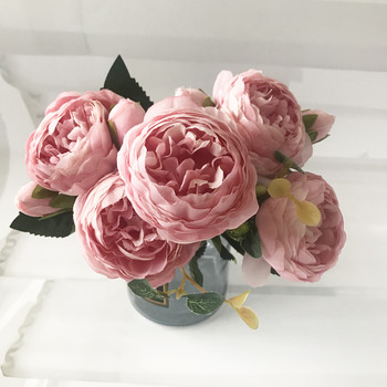 Μπουκέτο 30cm Rose Pink Silk Peony τεχνητά λουλούδια 5 μεγάλα κεφάλια και 4 μπουμπούκια φθηνά ψεύτικα λουλούδια για διακόσμηση γάμου σπιτιού εσωτερικού χώρου
