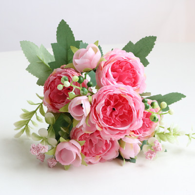 30 cm rozā rozā zīda peonijas mākslīgo ziedu pušķis 5 lielas galvas un 4 pumpurus lēti viltoti ziedi mājas kāzu dekorēšanai iekštelpās