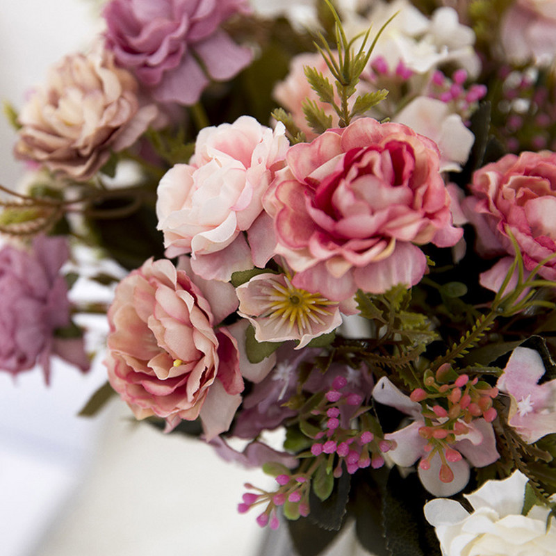 Božur Uradi sam Dekoracija za zabavu Vintage Svila Umjetno cvijeće Mala ruža Vjenčanje Lažno cvijeće Potrepštine za festivale Kućni dekor buket