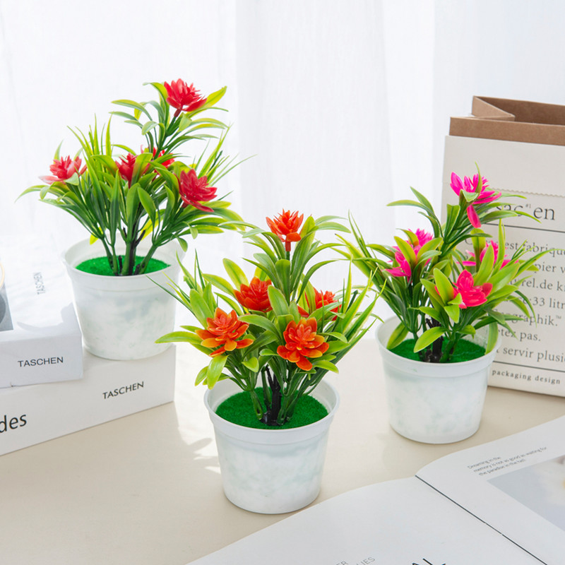 Kunstlilled bonsai isetehtud kodukaunistus Ornamentaalne lillepott Vannitoa aknalaud Mini pottidega jõulupulmadekoratiiv