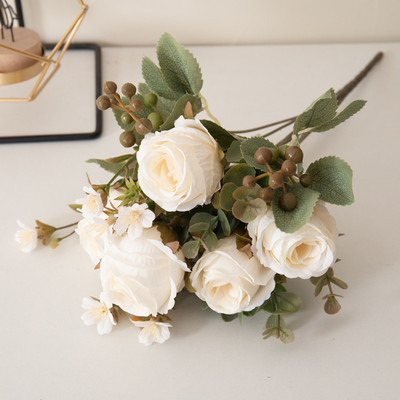 30cm Τεχνητό λουλούδι 5 κεφάλια τριαντάφυλλο υψηλής ποιότητας μετάξι ψεύτικο λουλούδι Γαμήλιο πάρτι Σαλόνι Διακοσμητικό μπουκέτο σπιτιού