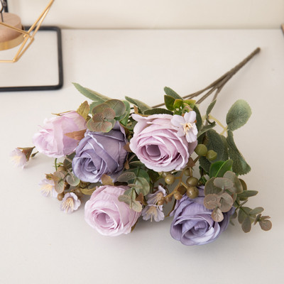 30cm Τεχνητό λουλούδι 5 κεφάλια τριαντάφυλλο υψηλής ποιότητας μετάξι ψεύτικο λουλούδι Γαμήλιο πάρτι Σαλόνι Διακοσμητικό μπουκέτο σπιτιού