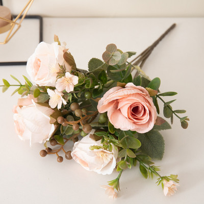 30cm Τεχνητό λουλούδι 5 κεφάλια τριαντάφυλλο υψηλής ποιότητας μετάξι ψεύτικο λουλούδι Γαμήλιο πάρτι Σαλόνι Διακοσμητικό μπουκέτο σπιτιού