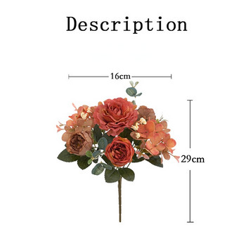Τεχνητά λουλούδια Ρετρό μπουκέτο μεταξωτό τριαντάφυλλο ορτανσία παιωνία Vintage νύφη που κρατά ψεύτικο λουλούδι Αξεσουάρ διακόσμησης γάμου σπιτιού