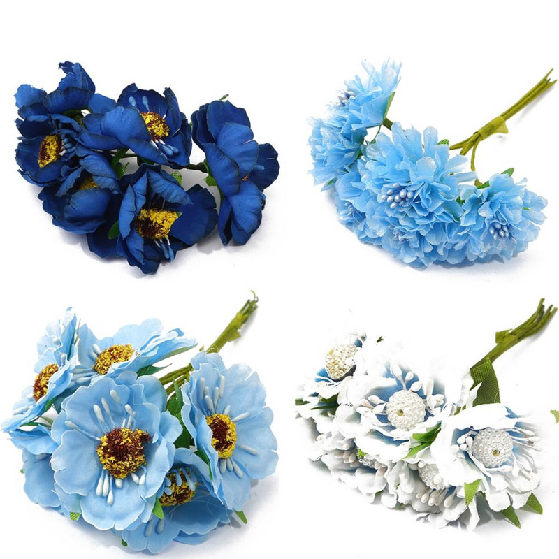 6/10/12/50/60/70/90/144 tk Sinise lillega kirsi tolmumarjade kimp meisterdamise jõulupulmakoogi kinkekarbi pärgade kaunistus