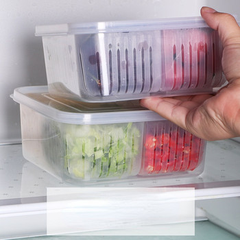 Мултифункционална кутия за съхранение на хладилник 4 в 1 Дренаж Запечатана кутия за съхранение на свежест за плодове Джинджифил Чесън Лук Кухненски органайзер