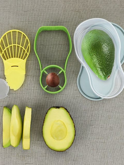 3-ühes avokaadohoidja säilituskonteiner Avokaadotööriist Avokaadolõikur Shea-südamiku võikoorija eraldaja Köögi köögiviljatööriistad