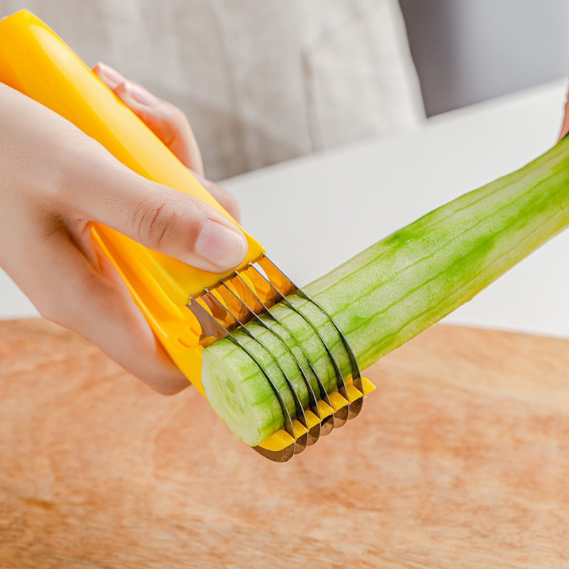 Gadgets κουζίνας Αιχμηρός τεμαχιστής λαχανικών φρούτων από ανοξείδωτο χάλυβα κομμένο ζαμπόν Λουκάνικο μπανάνα κόφτης αγγούρι Μαχαίρι σαλάτας σε φέτες