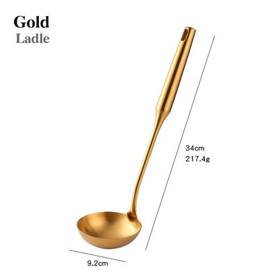 1/7 tk roostevabast terasest köögitarvete komplekt, pika käepidemega toiduvalmistamisriistad, matt poola lõhikuga treial kuldne köögitarvikud