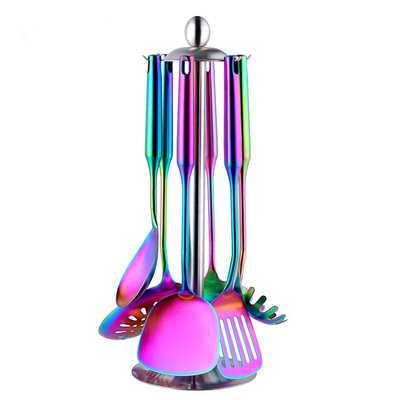 1/7 tk roostevabast terasest köögitarvete komplekt, pika käepidemega toiduvalmistamisriistad, matt poola lõhikuga treial kuldne köögitarvikud