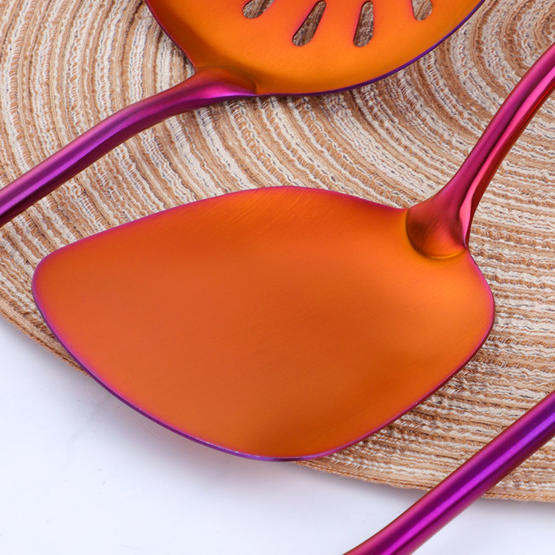 1/7 tk roostevabast terasest köögitarvete komplekt, pika käepidemega toiduvalmistamisriistad, matt poola lõhikuga treial kuldne köögitarvikud