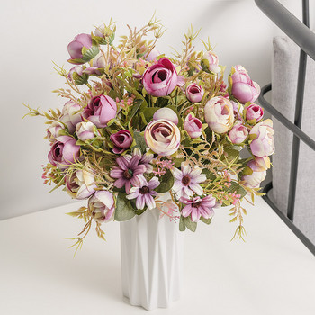 Μεταξωτό τριαντάφυλλο Ροζ Τεχνητά Λουλούδια Μπουκέτο Υψηλής Ποιότητας Πλαστικά Αξεσουάρ Σπίτι Σαλόνι Τραπεζιού Γάμου Διακόσμηση Ψεύτικο λουλούδι