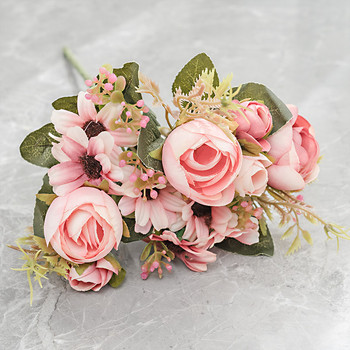 Μεταξωτό τριαντάφυλλο Ροζ Τεχνητά Λουλούδια Μπουκέτο Υψηλής Ποιότητας Πλαστικά Αξεσουάρ Σπίτι Σαλόνι Τραπεζιού Γάμου Διακόσμηση Ψεύτικο λουλούδι