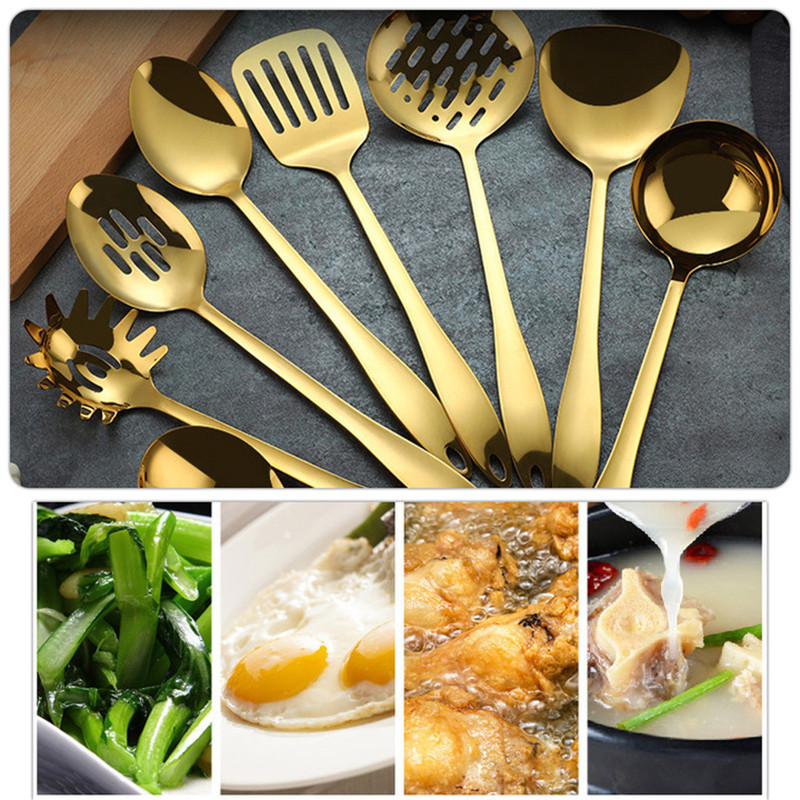 Instrument de gătit din oțel inoxidabil Lopătă prăjită Colanda Linguriță Spatulă Set de ustensile de bucătărie pentru muște albe Set de ustensile de bucătărie de uz casnic