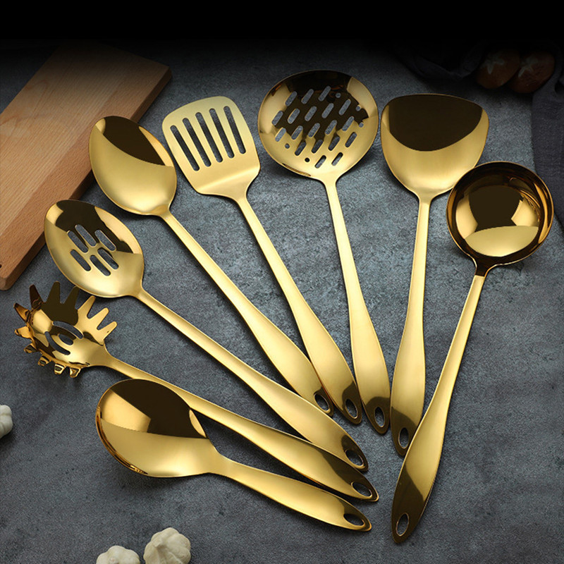 Instrument de gătit din oțel inoxidabil Lopătă prăjită Colanda Linguriță Spatulă Set de ustensile de bucătărie pentru muște albe Set de ustensile de bucătărie de uz casnic