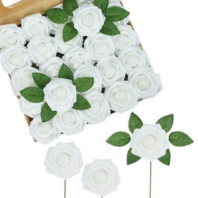 25 buc/cutie Flori artificiale Trandafiri fard de obraz Trandafiri falsi realisti cu tulpina pentru buchete de nunta DIY Decoratiuni pentru casa pentru baby shower